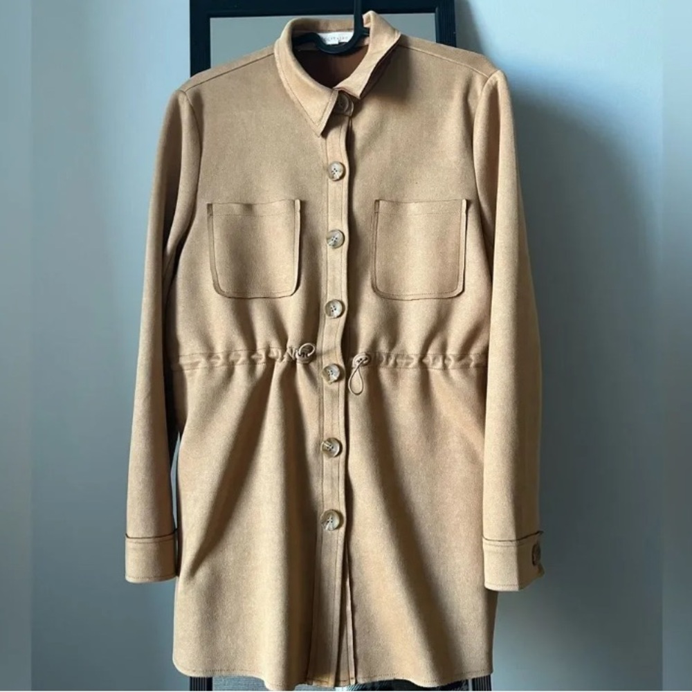 Solitaire Tan Button-Front Trench Shirt Coat